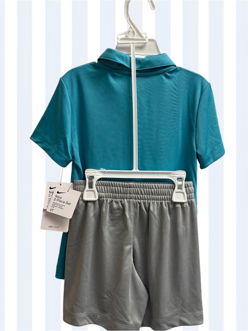 Nike Boys Teal Short-Sleeve Polo with Black Swoosh - Picture 3 of 3